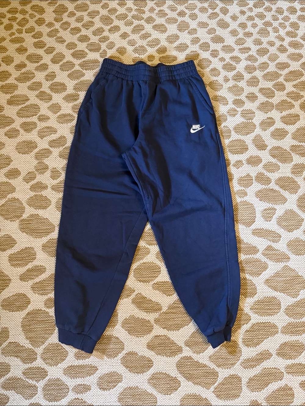 Nike Navy Blue Fleece Joggers with White Swoosh